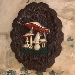 Set of 2 Mushroom wall plaques. Vintage